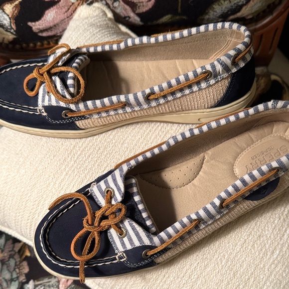 Sperry Shoes - Sperry Women's Striped Navy and Tan Loafers